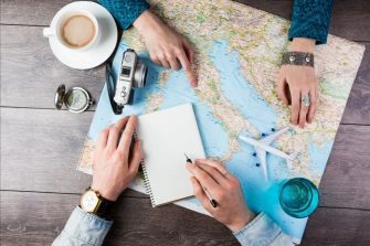 Overhead view of a map of Italy