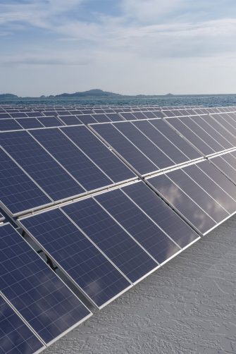 Aerial shot of desert Solar Electricity Plant 
