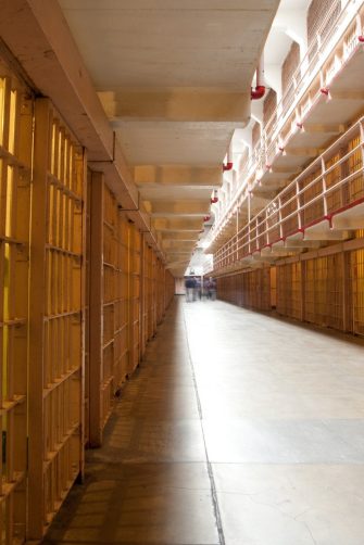 Inside alcatraz prison. San Francisco, Califorina. Inside of a penitentiary of a correctional institute. Jail that is no longer is use but a major tourist attraction. Alcatraz Island is in San Francisco Bay and requires a boat ride to reach. Millions of people visit the jail each year. 