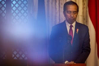 MANILA, PHILIPPINES - JANUARY 10: Indonesian President Joko Widodo delivers a joint statement with Philippine President Ferdinand Marcos Jr. (not pictured) during his visit at Malacanang Palace on January 10, 2024 in Manila, Philippines. Indonesian President Joko Widodo arrived in Manila for a three-day official visit as the two countries commemorate 75 years of diplomatic relations this year. (Photo by Ezra Acayan/Getty Images)