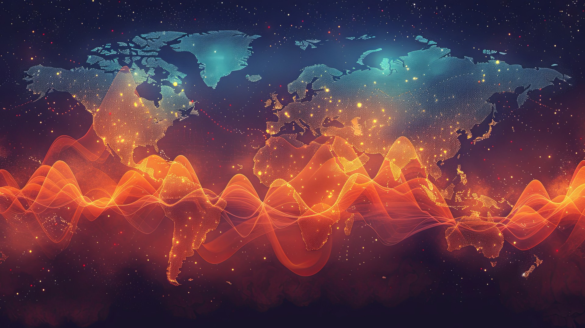 A striking world map tracking pollution through pulsating color gradients, capturing the planet's environmental heartbeat