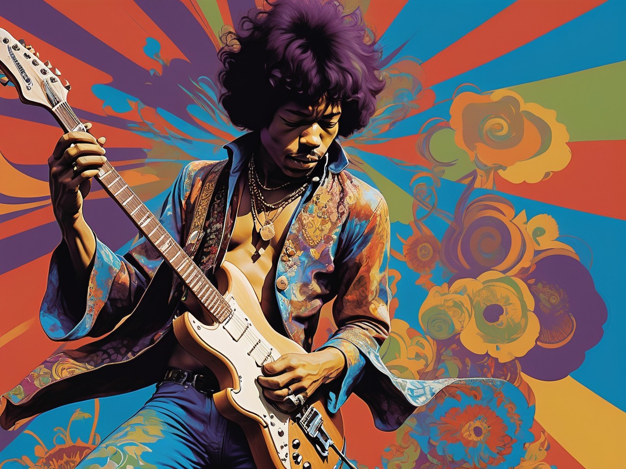 Pop art text to image AI creation of Jimi Hendrix