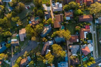Aerial view of Sydney suburbs housing