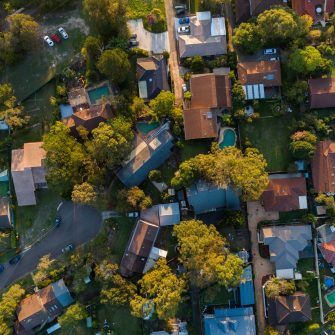 Aerial view of Sydney suburbs housing