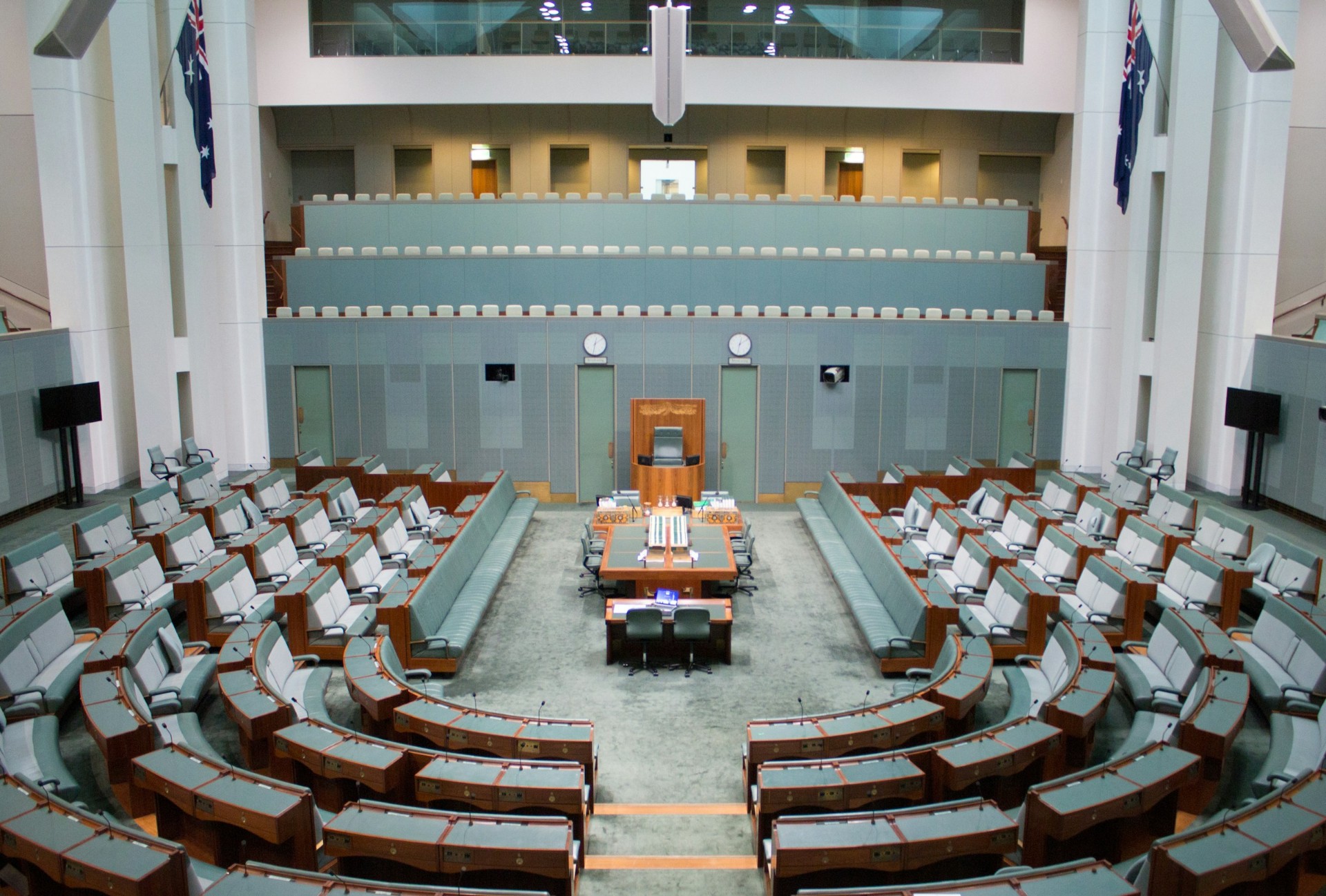 A picture of the lower house of Australia's parliament . A pale green colour.