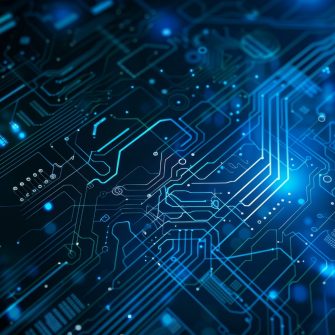 Neon glowing digital technology circuit board