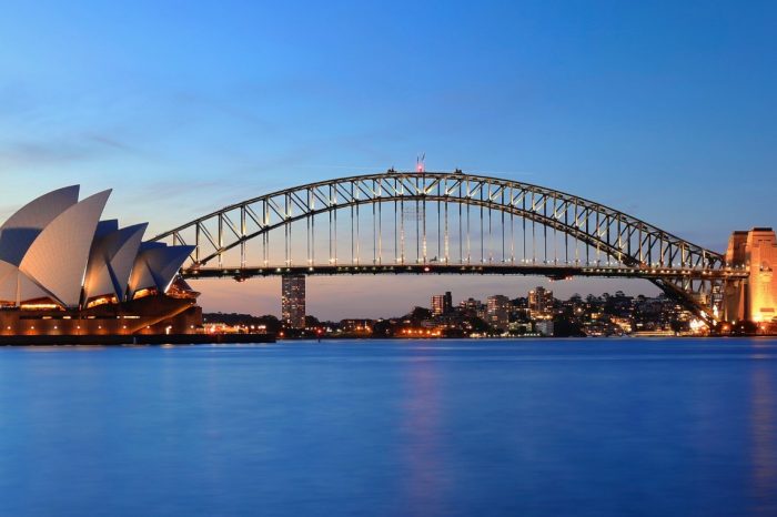 Opera House & Sydney Harbour Bridge at sunset