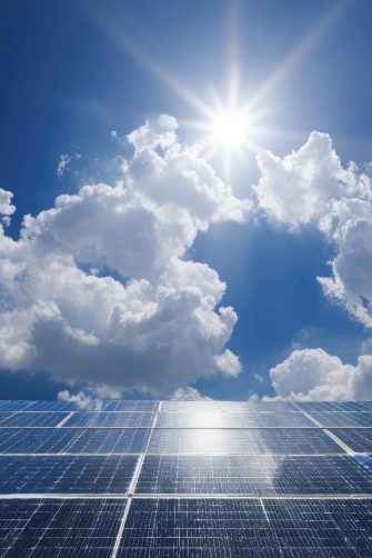 Solar panels array under a bright sun