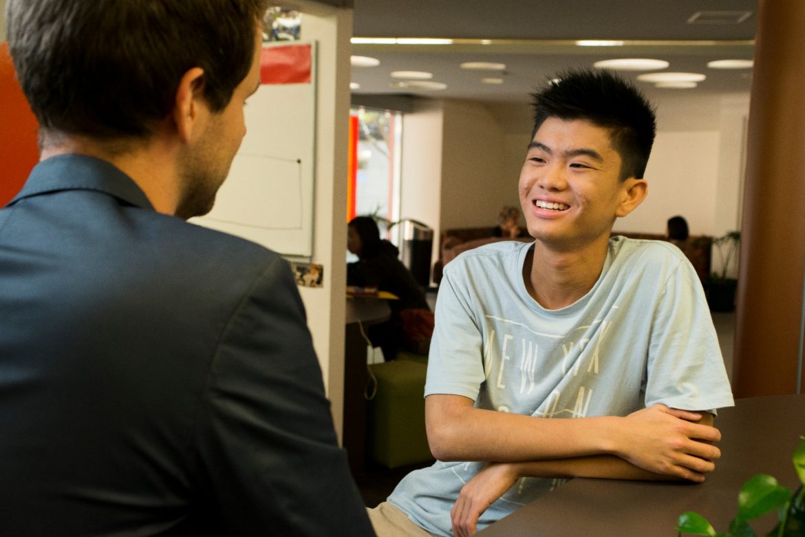 Students being interviewed or spoken to