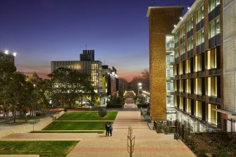 Kensington walkway view at dusk,