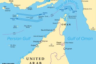 Illustrated map of the Strait of Hormuz