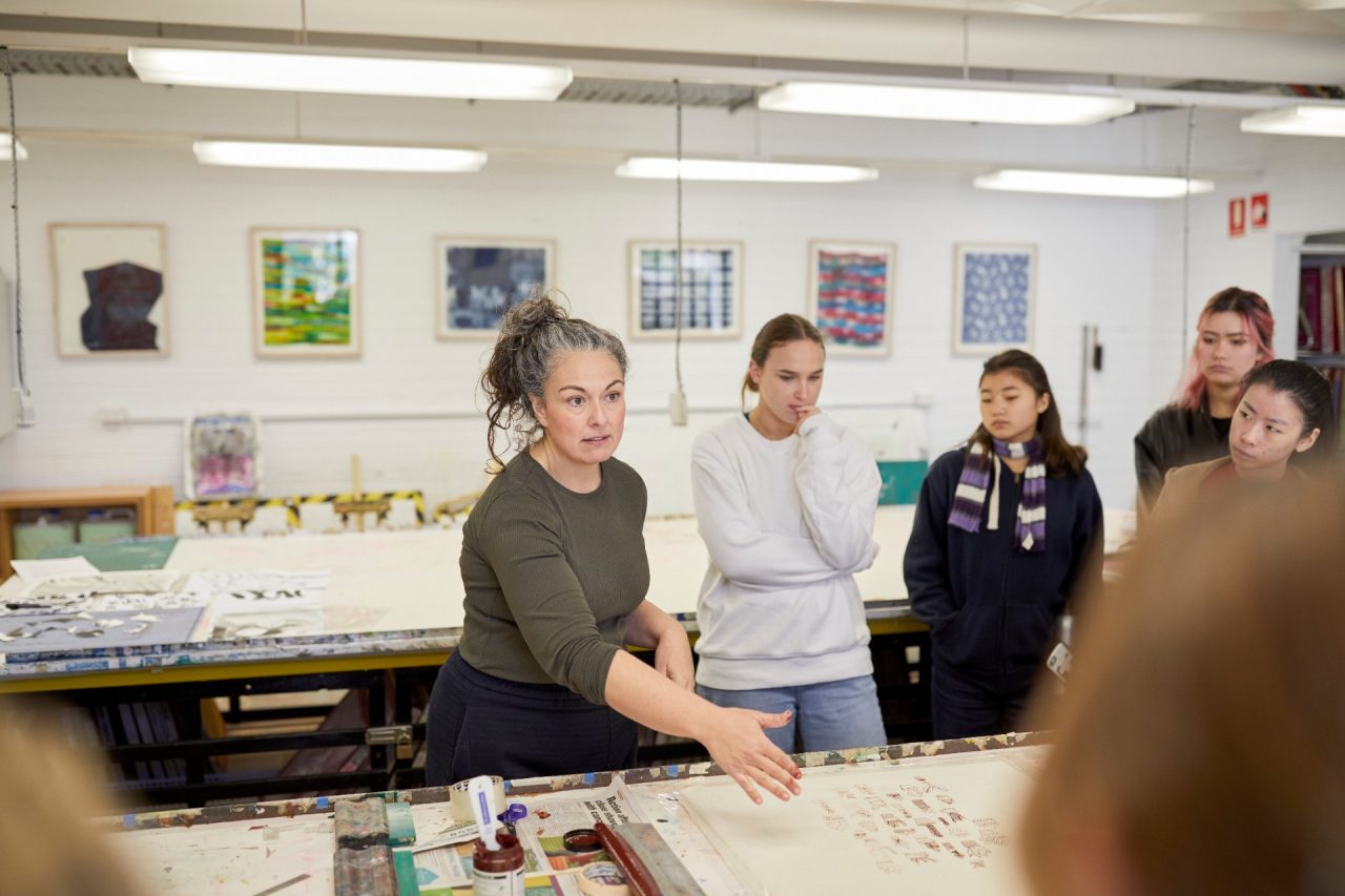 Students in a Screen Printing class