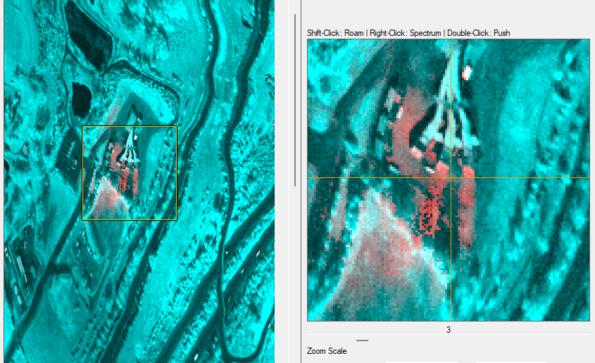 Aerial view of methane plumes (in red) coming out of  a coal mine vent.