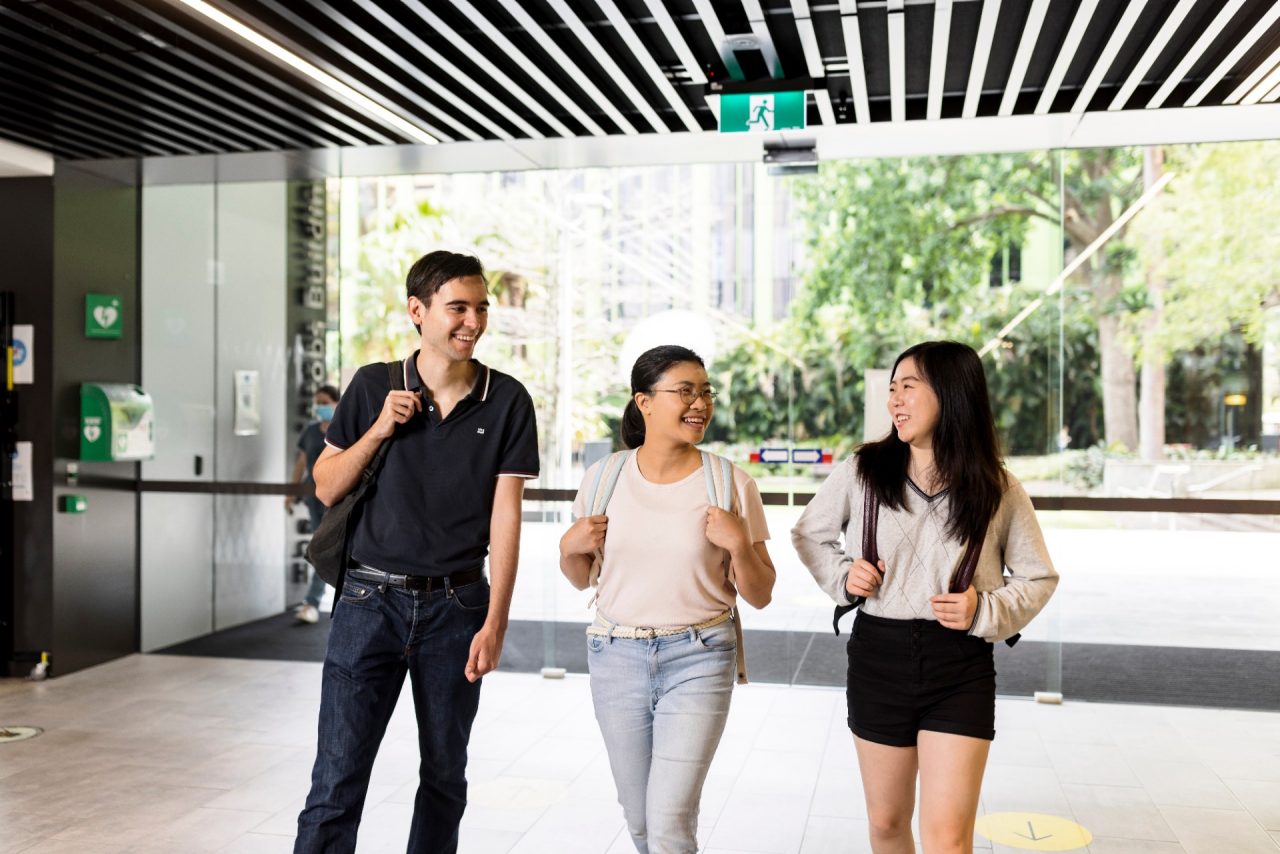 Students talking and laughing at UNSW.